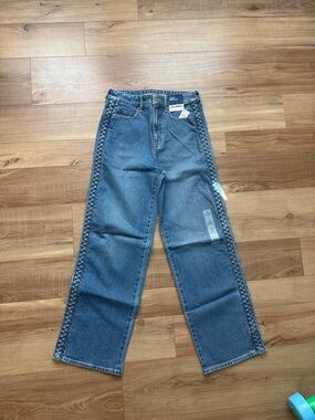 Old Navy Medium Blue Wide-Leg Jeans with Braided Side Trim